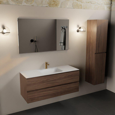 Mondiaz Aivy badmeubelset - 120x45x50cm - 1 kraangat - 1 wasbak talc Solid surface - Midden - 2 lades - Met spiegel - Melamine Mocha