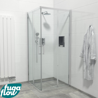 FugaFlow Efficiente Vetro Douchecabine - vierkant - 90x90x195cm - hoekinstap - 2 Schuifdeur - anti kalk - chroom