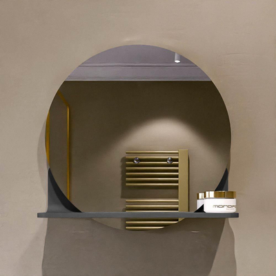 Mondiaz SPOT Badkamerspiegel - rond 40cm - spiegelplanchet - kleur Dark Grey