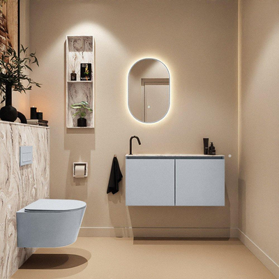 MONDIAZ TURE-DLUX 100cm toiletmeubel Clay. EDEN wastafel Glace positie links. Met 1 kraangat.