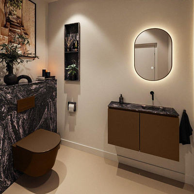 MONDIAZ TURE-DLUX 80cm toiletmeubel Rust. EDEN wastafel Lava positie rechts. Zonder kraangat.