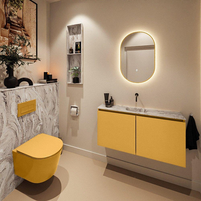 MONDIAZ TURE-DLUX 100cm toiletmeubel Ocher. EDEN wastafel Glace positie midden. Zonder kraangat.