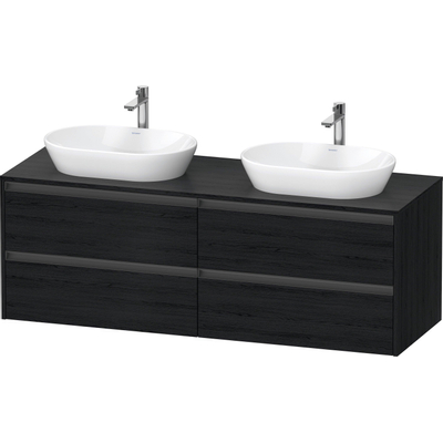 Duravit Ketho 2 wastafelonderbouwkast incl. consoleplaat met 4 laden voor dubbele waskommen 160x55x56.8cm met handgrepen antraciet eiken zwart mat