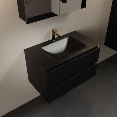 Mondiaz Aivy badmeubelset - 80x45x50cm - 1 kraangat - 1 wasbak urban Solid surface - Midden - 2 lades - Met spiegelkast - MDF Urban