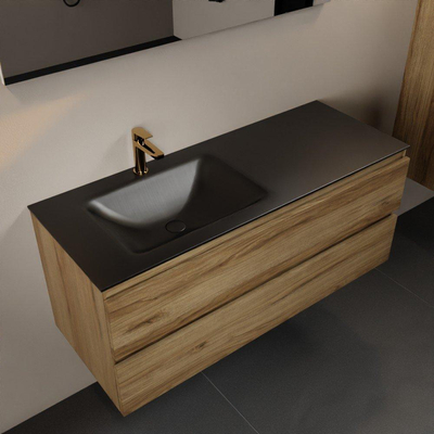 Mondiaz Aivy badmeubelset - 120x45x50cm - 1 kraangat - 1 wasbak urban Solid surface - Links - 2 lades - Met spiegel - Melamine Chai