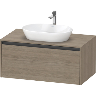 Duravit Ketho 2 wastafelonderbouwkast incl. consoleplaat met 1 lade 100x55x45.9cm met handgreep antraciet eiken terra mat