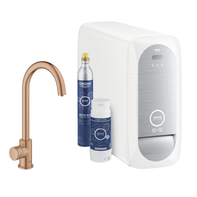 GROHE Blue Home Keukenkraan - C-uitloop - 1-gats - filterfunctie - plat licht en bruisend water - warm sunset geborsteld