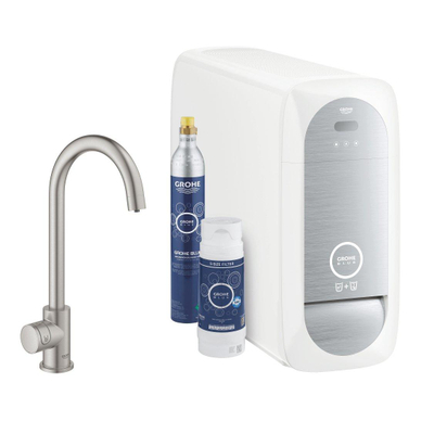 GROHE Blue Home Keukenkraan - C-uitloop - 1-gats - filterfunctie - plat licht en bruisend water - supersteel