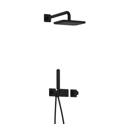 Hotbath Gmetal IBS41 Complete doucheset inbouw - thermostatisch - 2 pushbuttons - 35cm wandarm - 22cm vierkante hoofddouche - staafhanddouche - zwart mat