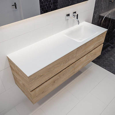 MONDIAZ VICA Badkamermeubelset - 150cm - 4 lades - wasbak Cloud rechts - 0 kraangaten - solid surface washed oak