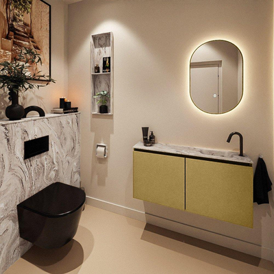 MONDIAZ TURE-DLUX 100cm toiletmeubel Oro. EDEN wastafel Glace positie rechts. Met 1 kraangat.