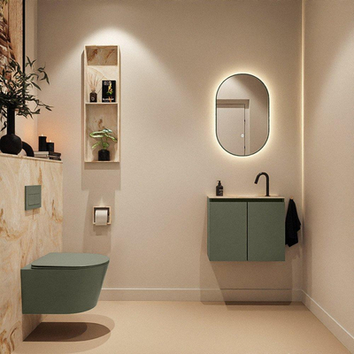MONDIAZ TURE-DLUX 60cm toiletmeubel Army. EDEN wastafel Frappe positie midden. Met 1 kraangat.