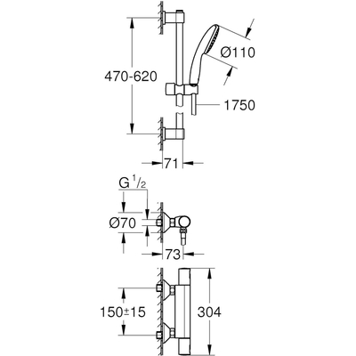 GROHE Precision Start Doucheset - thermostatische douchekraan - met glijstangset - 60cm - ronde handdouche - 1 straalsoort - gladde doucheslang - mat zwart