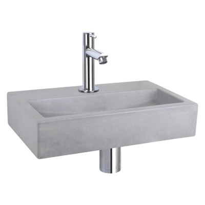 Differnz Flat fonteinset - 38x24x8cm - Rechthoek - 1 kraangat - Recht chromen kraan - Beton Grijs
