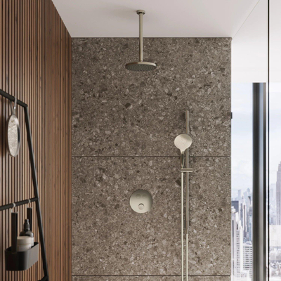 Hotbath Cobber IBS22 Regendoucheset inbouw - 15cm plafondarm - 30cm ronde hoofddouche - 3 standen handdouche - glijstang - nikkel geborsteld