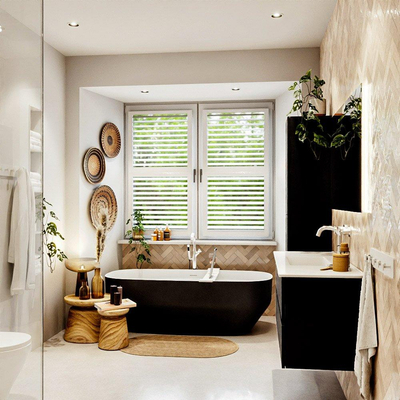 MONDIAZ VICA 120cm badmeubel onderkast Urban 2 lades. Wastafel DENIA midden 1 kraangat, kleur Glanzend Wit.