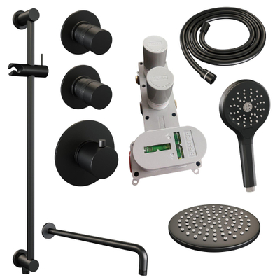 Brauer Black Edition Regendoucheset inbouw - hoofddouche 20cm - Wandarm - glijstang - met inbouwdeel - Gladde knoppen - handdouche Rond 1 stand - mat zwart
