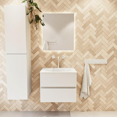 MONDIAZ VICA 60cm badmeubel onderkast Talc 2 lades. Wastafel MOON midden 1 kraangat, kleur Talc.