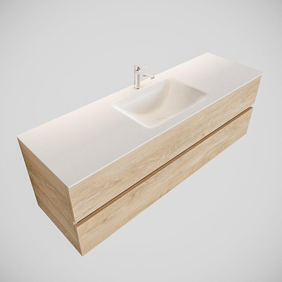 MONDIAZ VICA Badkamermeubelset - 150cm - 2 lades - wasbak Cloud midden - 1 kraangat - solid surface washed oak