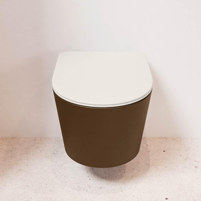 MONDIAZ LAVIE wandclosetpack - 36x53cm - diepspoel - rimless - Rust (bruin) - softclose - quick-release - toiletzitting - Linen (offwhite)