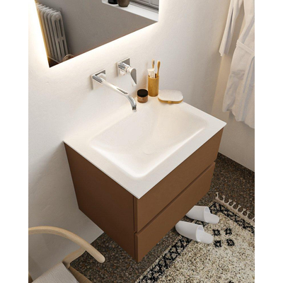 MONDIAZ VICA Badkamermeubelset - 60cm - 2 lades - wasbak Cloud midden - 0 kraangaten - solid surface rust