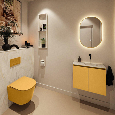 MONDIAZ TURE-DLUX 60cm toiletmeubel Ocher. EDEN wastafel Ostra positie rechts. Zonder kraangat.
