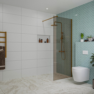 FugaFlow Eccelente Vetro inloopdouche badkamer - 80x200cm - rookglas - wandarm - geborsteld koper -