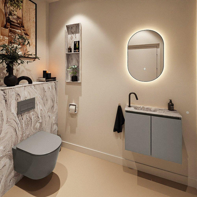 MONDIAZ TURE-DLUX 60cm toiletmeubel Smoke. EDEN wastafel Glace positie links. Met 1 kraangat.