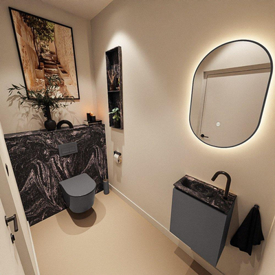MONDIAZ TURE-DLUX 40cm toiletmeubel Dark Grey. EDEN wastafel Lava positie links. Met 1 kraangat.
