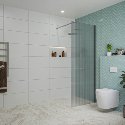 Fortifura Galeria inloopdouche - 80x200cm - ribbelglas - wandarm - chroom