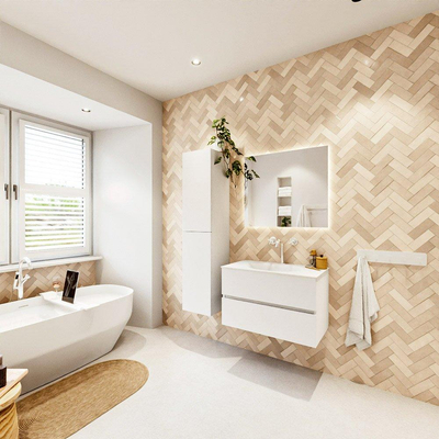 MONDIAZ VICA 80cm badmeubel onderkast Talc 2 lades. Wastafel MOON midden 1 kraangat, kleur Talc.