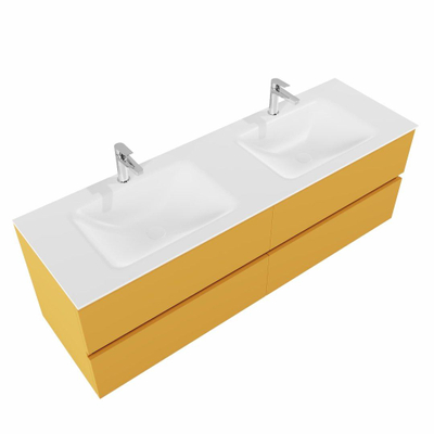 MONDIAZ VICA Badkamermeubelset - 150cm - 4 lades - wasbak Cloud dubbel - 2 kraangaten - solid surface ocher