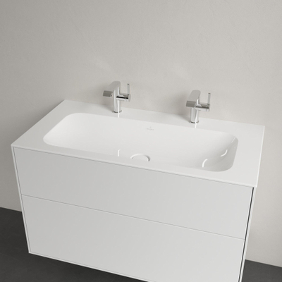 Villeroy & Boch Finion meubelwastafel met 2 kraangaten 100x50cm ceramic+ zonder overloop wit