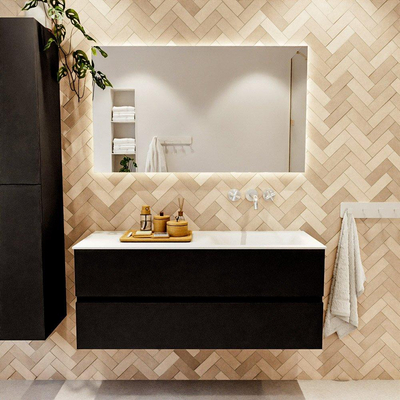 MONDIAZ VICA 120cm badmeubel onderkast Urban 2 lades. Wastafel CLOUD rechts zonder kraangat, kleur Talc.