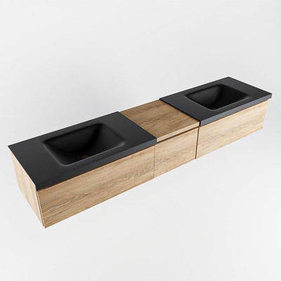 MONDIAZ BUKLA 200cm badmeubel met module 40 kleur Washed Oak met 3 lades. Wastafel CLOUD dubbel 0 kraangaten kleur Urban.