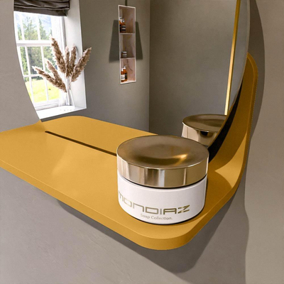 Mondiaz SPOT Badkamerspiegel - rond 30cm - spiegelplanchet - kleur Ocher