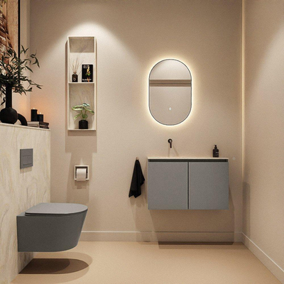 MONDIAZ TURE-DLUX 80cm toiletmeubel Smoke. EDEN wastafel Ostra positie links. Zonder kraangat.