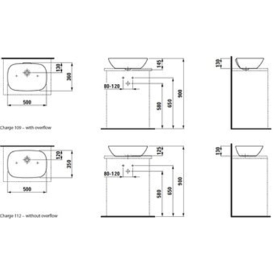 Laufen INO waskom 35x50x12cm zonder kraangat met overloop SaphirKeramik wit