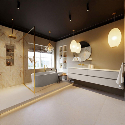 MONDIAZ VICA-DLUX Badkamermeubelset - 200cm - onderkast linen - 4 lades - inbouw wastafel cloud links - zonder kraangaten - 60cm hoge versie - frape