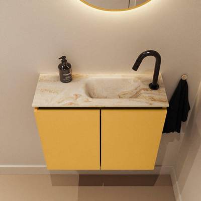 MONDIAZ TURE-DLUX 60cm toiletmeubel Ocher. EDEN wastafel Frappe positie rechts. Met 1 kraangat.
