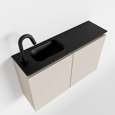 MONDIAZ TURE Fonteinset - 80x23x50cm - 1 kraangat - 2 deuren - linen mat - Wasbak links - Solid Surface Zwart