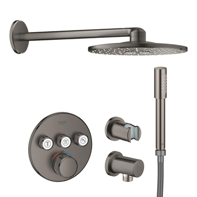 GROHE Grohtherm SmartControl Regendoucheset Inbouw - inbouwboxen - hoofddouche rond - staaf handdouche - geborsteld hard graphite