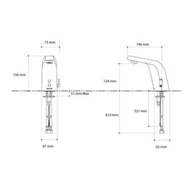 Rada Insight 100 electronische wastafelkraan koud en warm hybride chroom