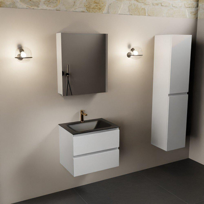 Mondiaz Aivy badmeubelset - 60x45x50cm - 1 kraangat - 1 wasbak urban Solid surface - Midden - 2 lades - Met spiegelkast - MDF Talc