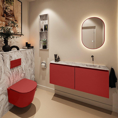 MONDIAZ TURE-DLUX 120cm toiletmeubel Fire. EDEN wastafel Glace positie rechts. Zonder kraangat.