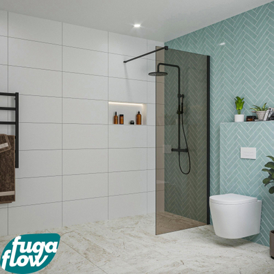 FugaFlow Eccelente Vetro inloopdouche badkamer - 70x200cm - rookglas - wandarm - mat zwart -