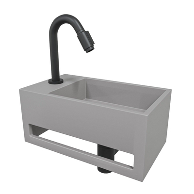 Wiesbaden Julia fonteinset Solid Surface 35x20x16cm betonlook links incl. Victoria luxe fonteinkraan zwart mat