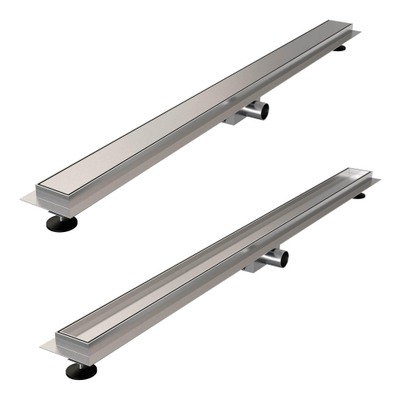 Brauer Douchegoot - 120x7x6.7cm - ondiepe vloerflens - zijuitloop - tegelinlegrooster omkeerbaar - RVS