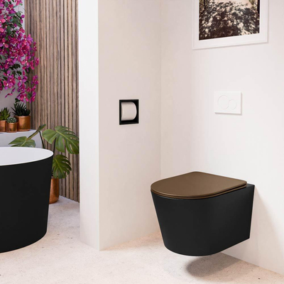 MONDIAZ LAVIE wandclosetpack - 36x53cm - diepspoel - rimless - Urban (zwart) - softclose - quick-release - toiletzitting - Rust (rood)