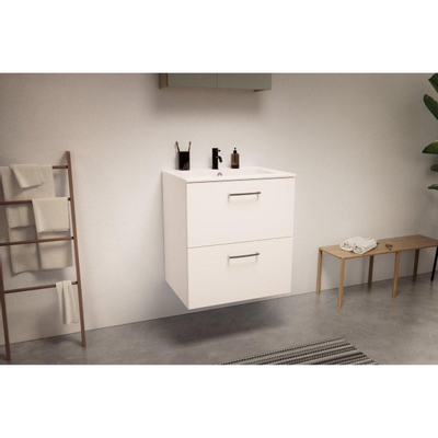 Nemo Go badkamermeubelset - 60x65x45.5cm - 2 lades - met grepen - 1 wasbak wit mat - 1 kraangat - met spiegelkast - MDF standard white